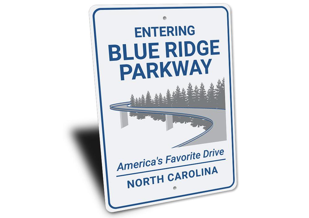 A decorative Blue Ridge Parkway Sign made of high-quality aluminum, featuring vibrant colors and customizable text, perfect for home decor.