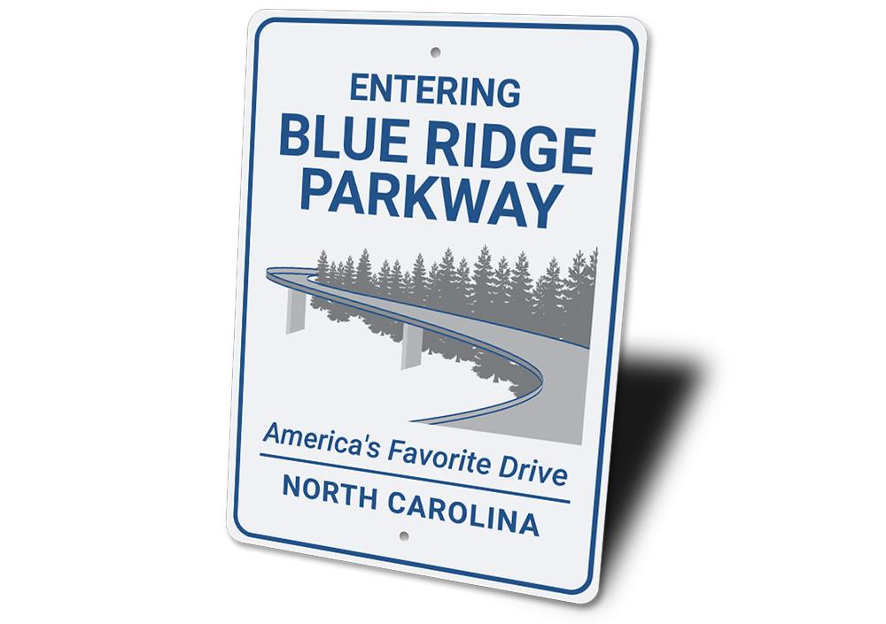 A decorative Blue Ridge Parkway Sign made of high-quality aluminum, featuring vibrant colors and customizable text, perfect for home decor.