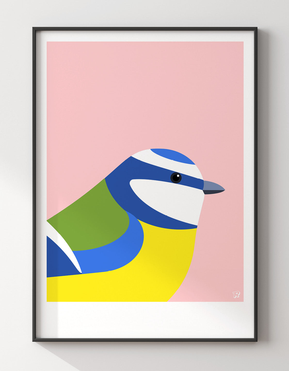 A vibrant Blue Tit bird print showcasing its colorful plumage, perfect for home decor.