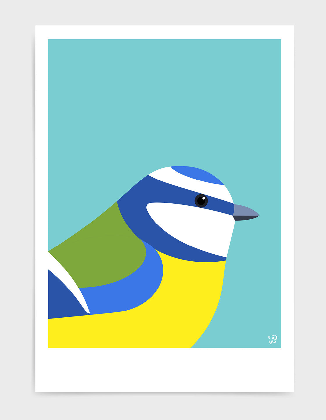 A vibrant Blue Tit bird print showcasing its colorful plumage, perfect for home decor.