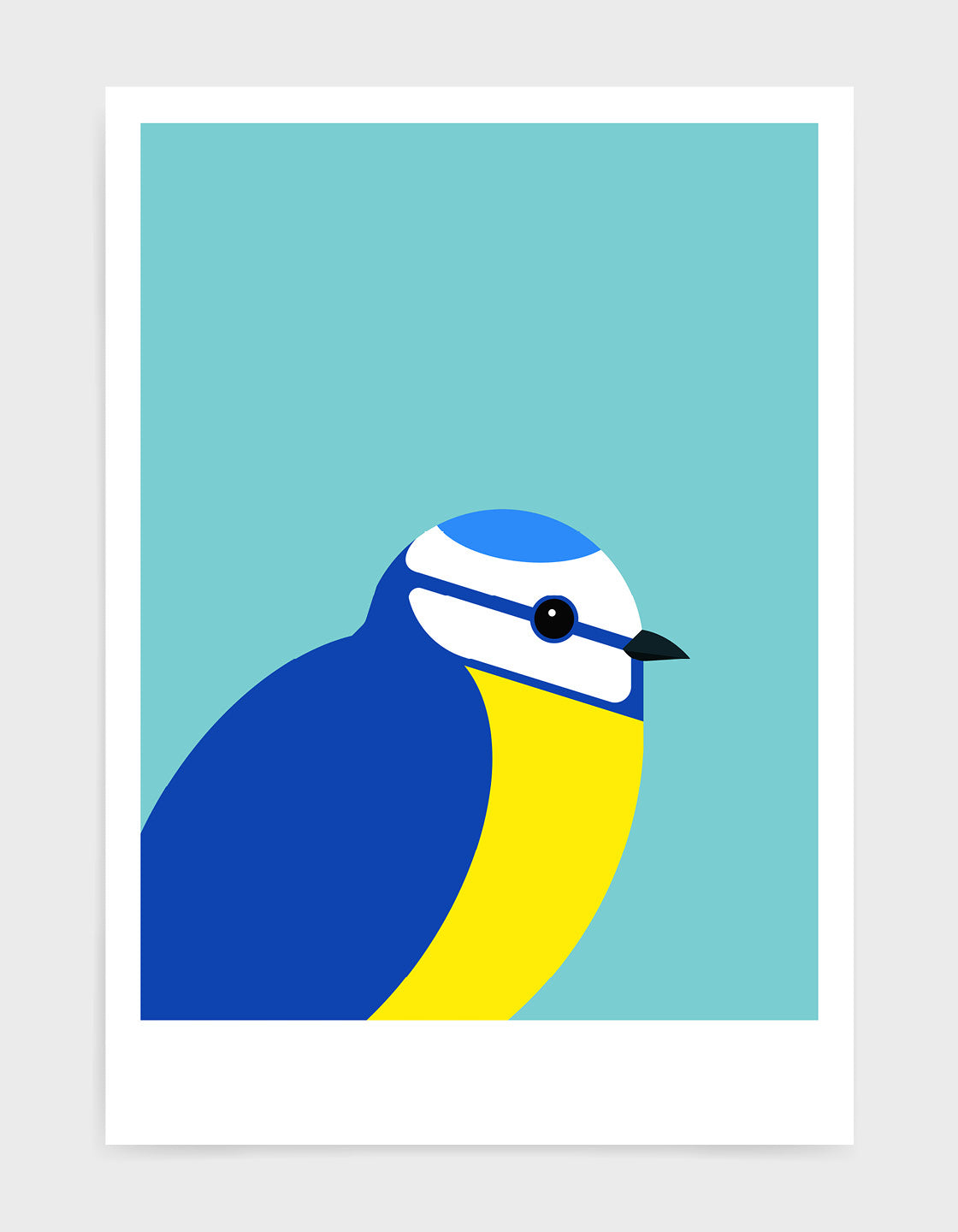 A vibrant Blue Tit bird print showcasing its colorful plumage against a modern background.