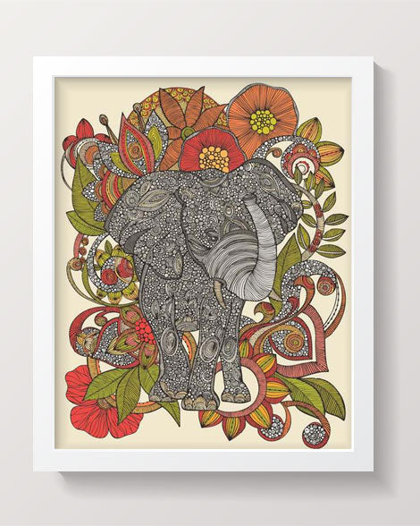 Archival art print of Bo the Elephant, featuring original pen and ink art with vibrant digital coloring on matte card stock.