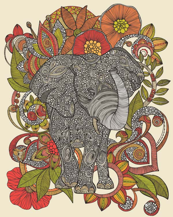 Archival art print of Bo the Elephant, featuring original pen and ink art with vibrant digital coloring on matte card stock.