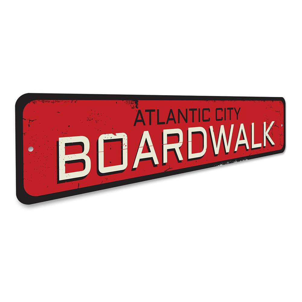 Customizable Boardwalk Location Sign made of high-quality aluminum, featuring a beach-themed design, perfect for coastal decor.