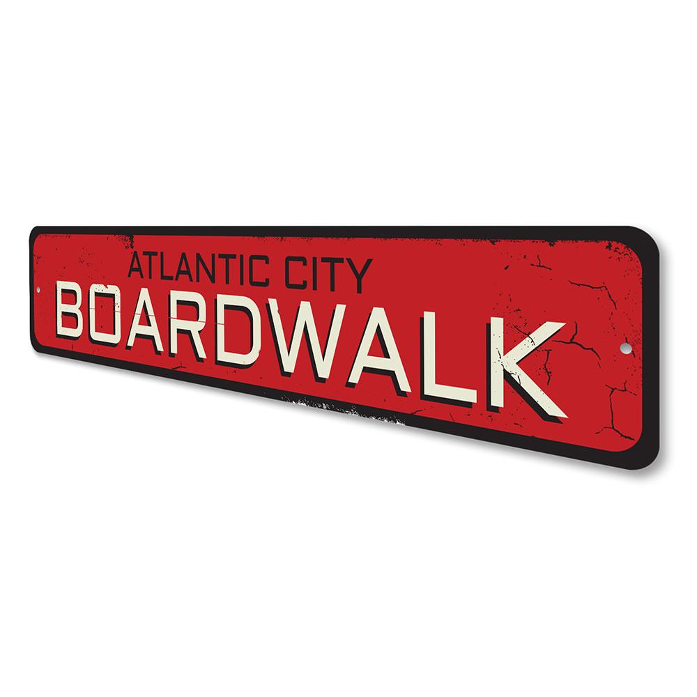 Customizable Boardwalk Location Sign made of high-quality aluminum, featuring a beach-themed design, perfect for coastal decor.