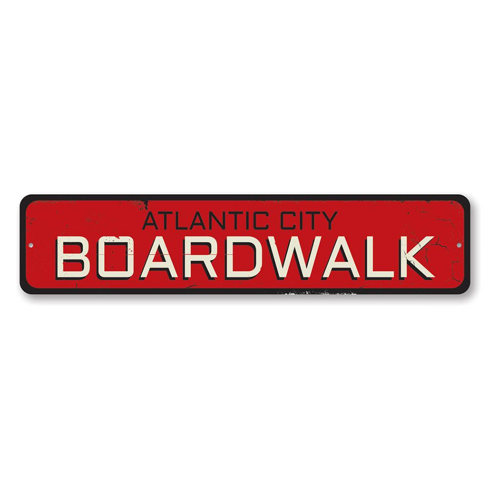 Customizable Boardwalk Location Sign made of high-quality aluminum, featuring a beach-themed design, perfect for coastal decor.