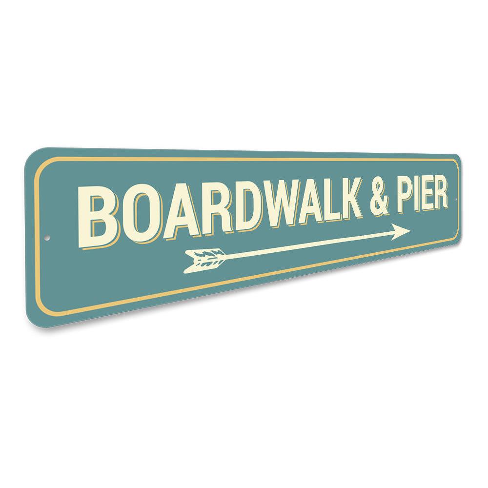 Decorative Boardwalk & Pier Sign made of high-quality aluminum, featuring a coastal design perfect for home decor.