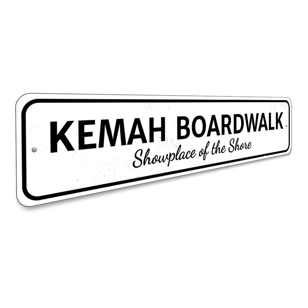 Customizable Boardwalk Showplace Sign made of high-quality aluminum, featuring pre-drilled holes for easy mounting.