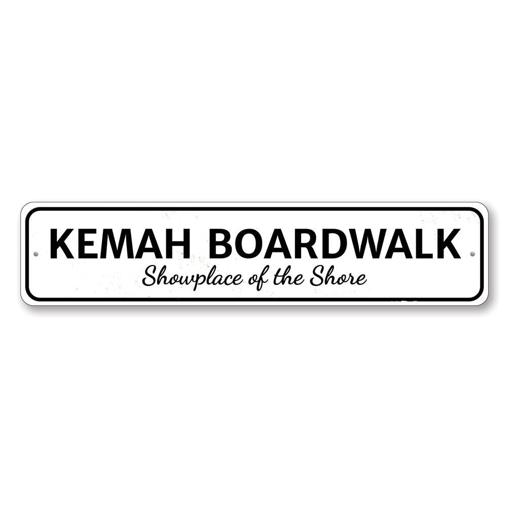 Customizable Boardwalk Showplace Sign made of high-quality aluminum, featuring pre-drilled holes for easy mounting.