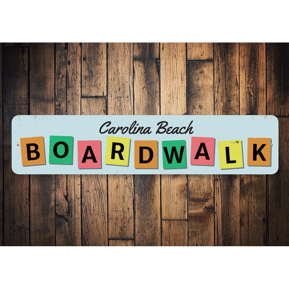 Customizable Boardwalk Sign made from high-quality aluminum, featuring pre-drilled holes for easy mounting.