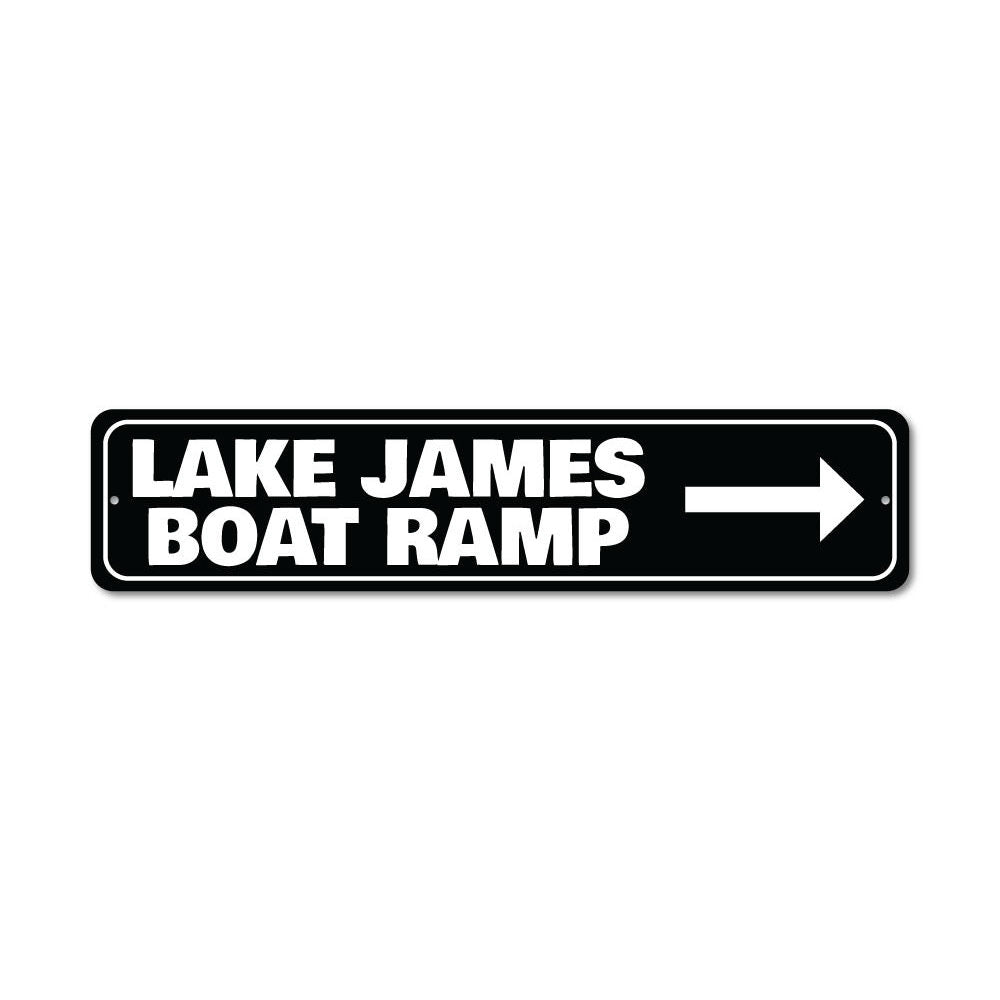 Customizable Boat Ramp Sign made from durable aluminum, featuring pre-drilled holes for easy mounting, perfect for lakeside homes.