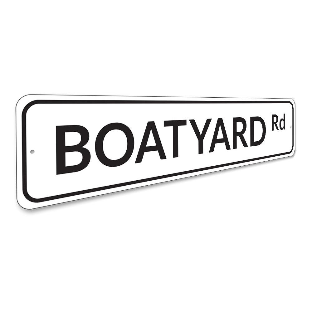 Customizable Boatyard Road Sign made of high-quality aluminum, featuring a coastal design perfect for beach houses and outdoor decor.