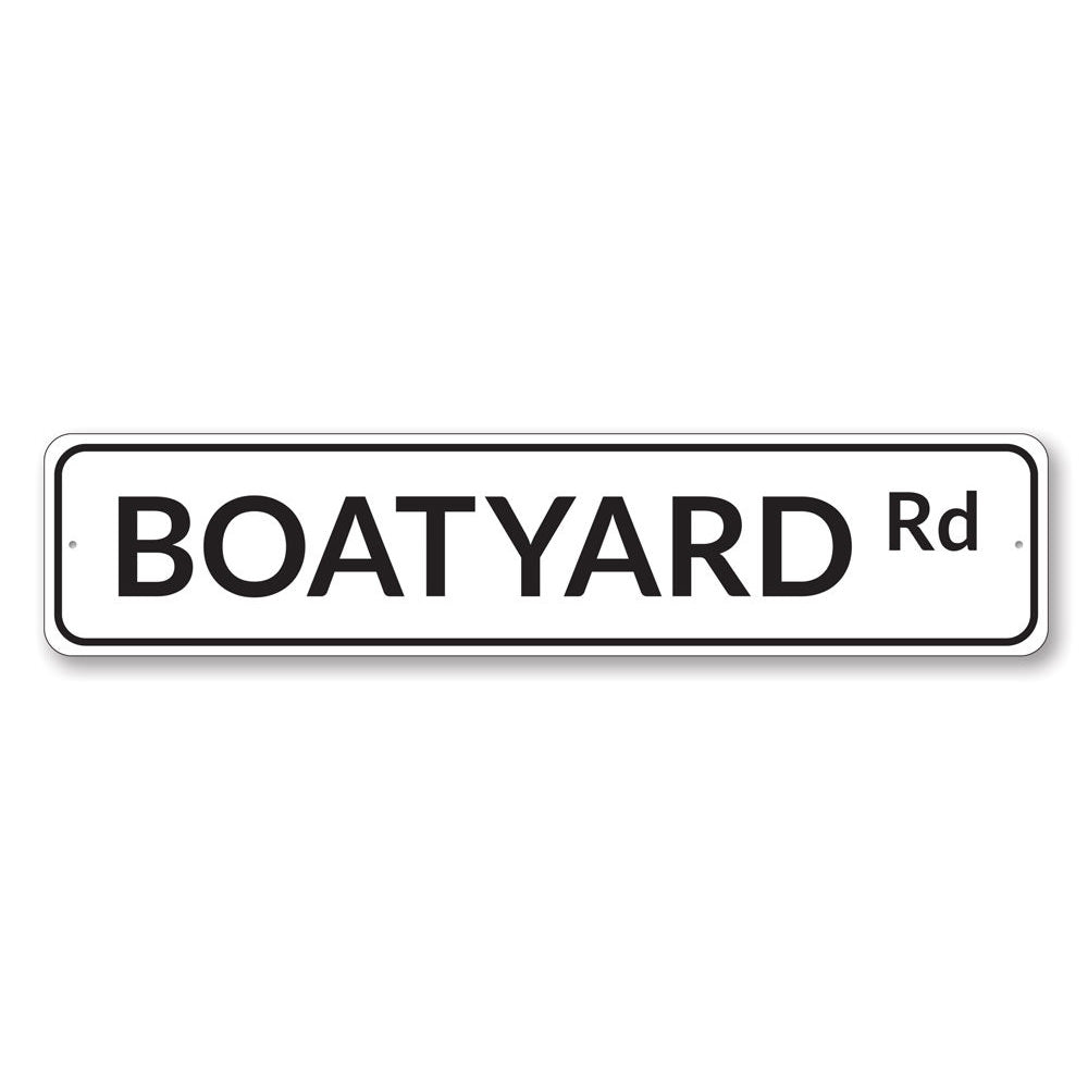 Customizable Boatyard Road Sign made of high-quality aluminum, featuring a coastal design perfect for beach houses and outdoor decor.