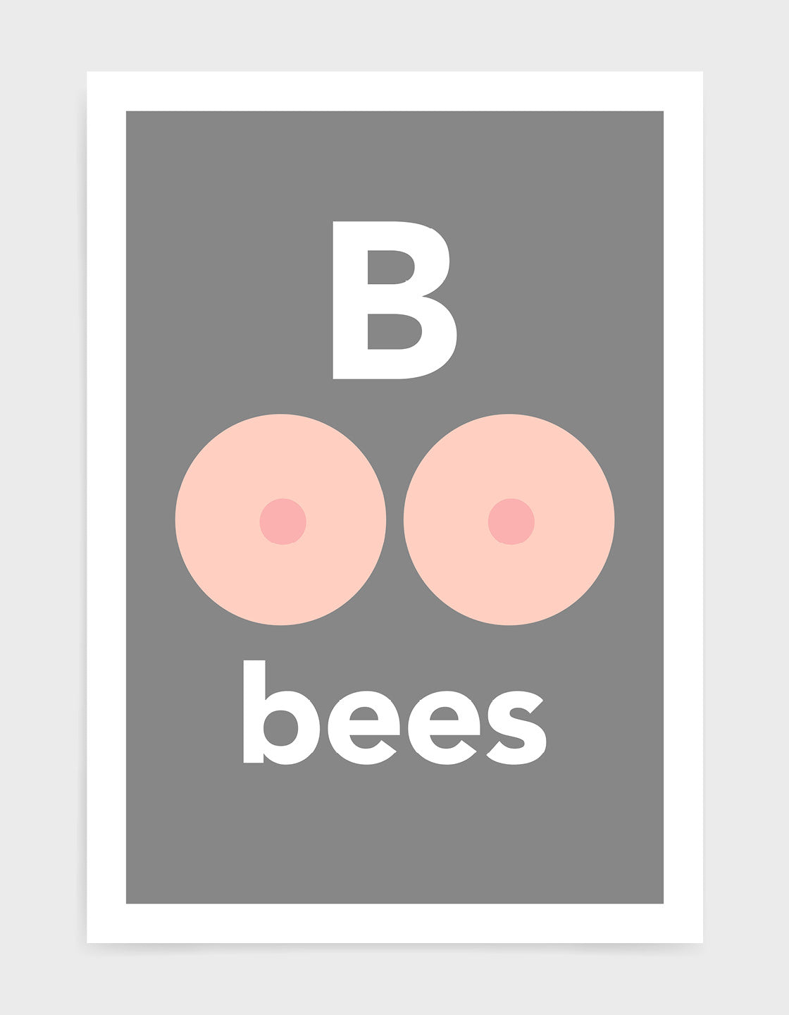 A modern typography poster featuring the word 'Boobies' in a playful design, printed on heavyweight fine art paper.