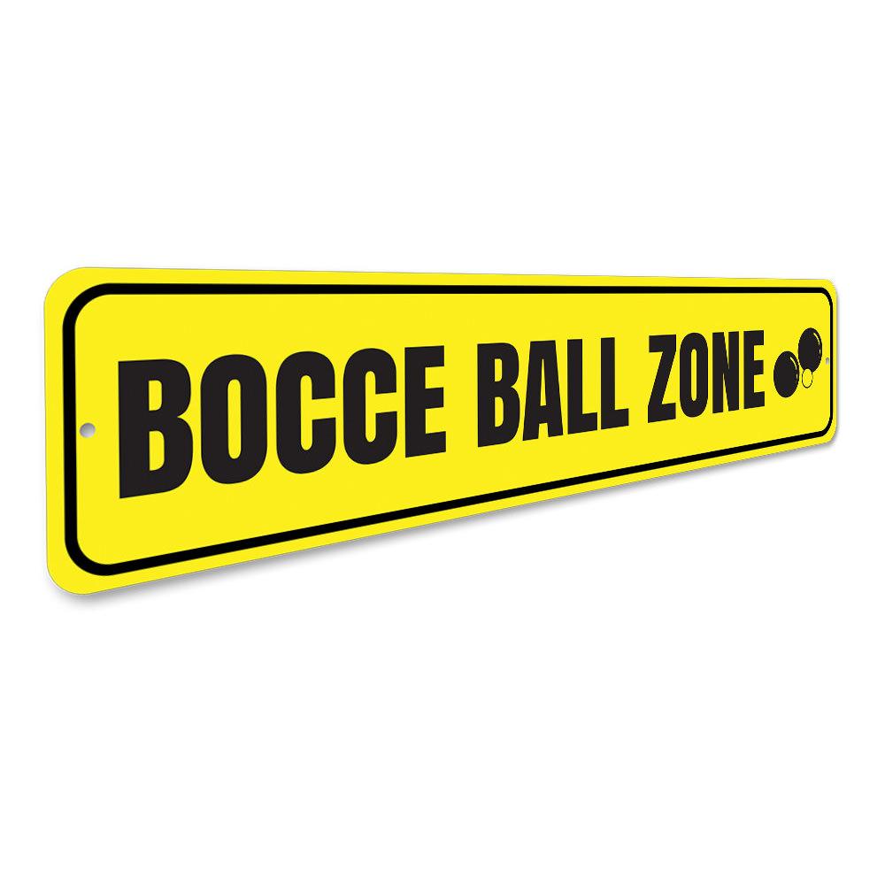 Bocce Ball Zone Sign made of high-quality aluminum, featuring vibrant colors and a fun design, perfect for game rooms and outdoor spaces.