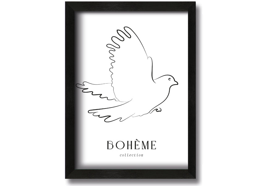 Boheme Dove framed print showcasing a dove design in a stylish frame, available in various colors.