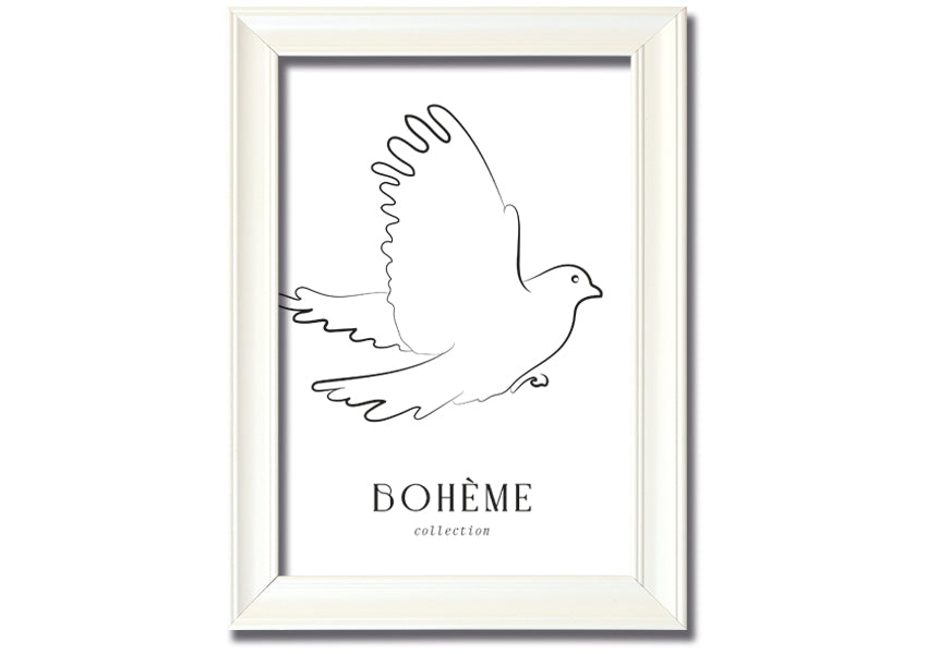 Boheme Dove framed print showcasing a dove design in a stylish frame, available in various colors.