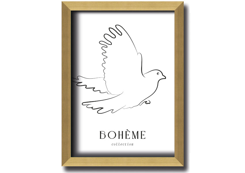 Boheme Dove framed print showcasing a dove design in a stylish frame, available in various colors.