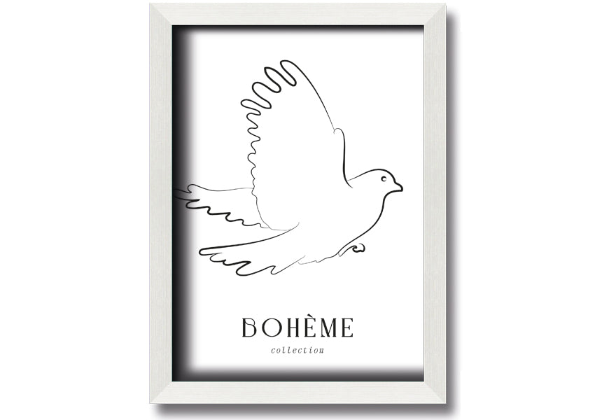 Boheme Dove framed print showcasing a dove design in a stylish frame, available in various colors.