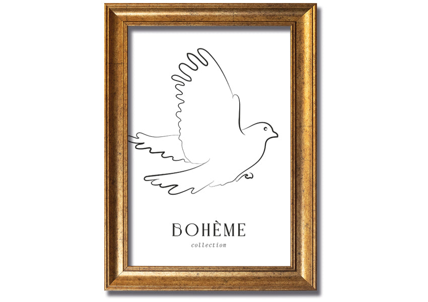 Boheme Dove framed print showcasing a dove design in a stylish frame, available in various colors.