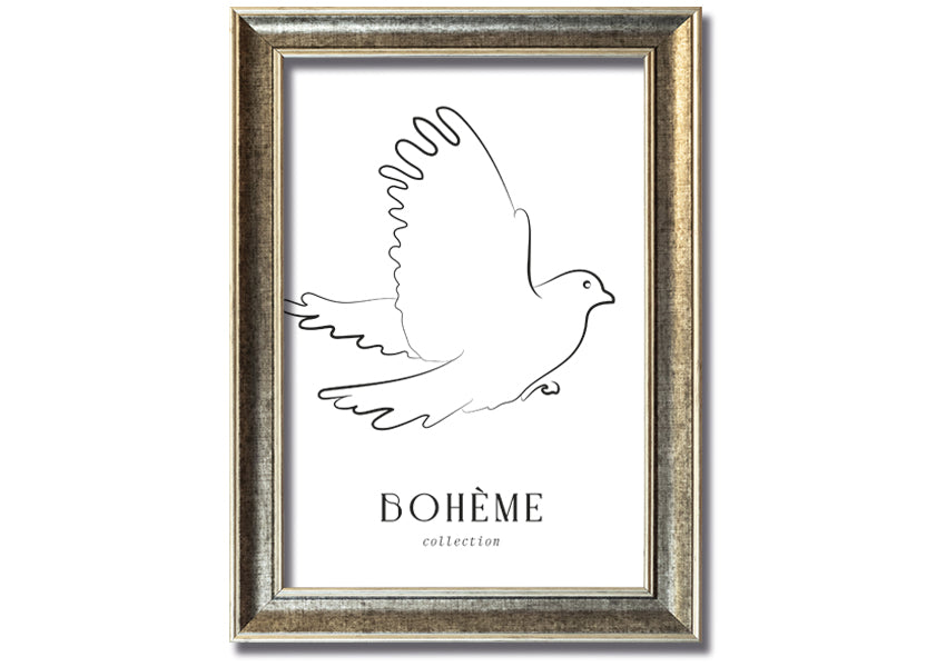 Boheme Dove framed print showcasing a dove design in a stylish frame, available in various colors.