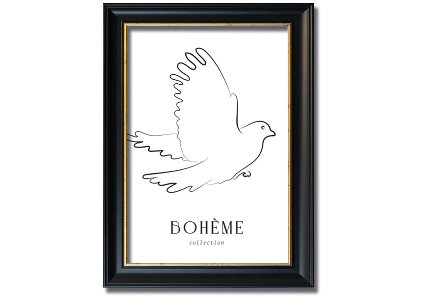 Boheme Dove framed print showcasing a dove design in a stylish frame, available in various colors.