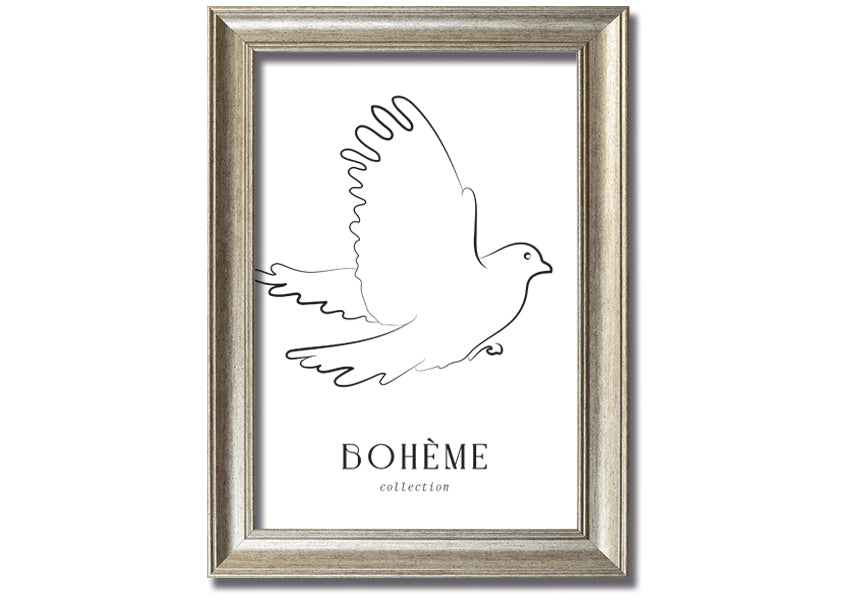 Boheme Dove framed print showcasing a dove design in a stylish frame, available in various colors.