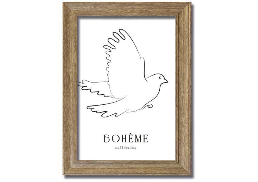 Boheme Dove framed print showcasing a dove design in a stylish frame, available in various colors.