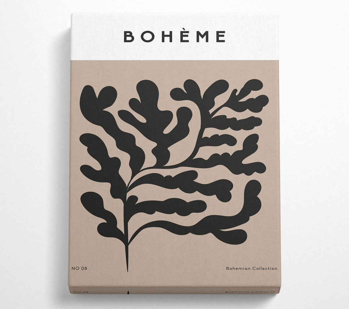 Boheme Plants artwork printed on coated polyester canvas, mounted on a 44mm box frame, showcasing vibrant botanical designs.