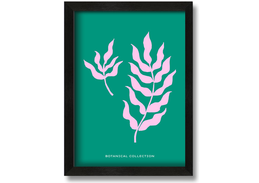 Framed print of Bohemian Leaves on a vibrant green background, showcasing intricate leaf designs, available in various frame colors.