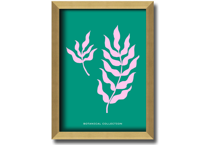 Framed print of Bohemian Leaves on a vibrant green background, showcasing intricate leaf designs, available in various frame colors.