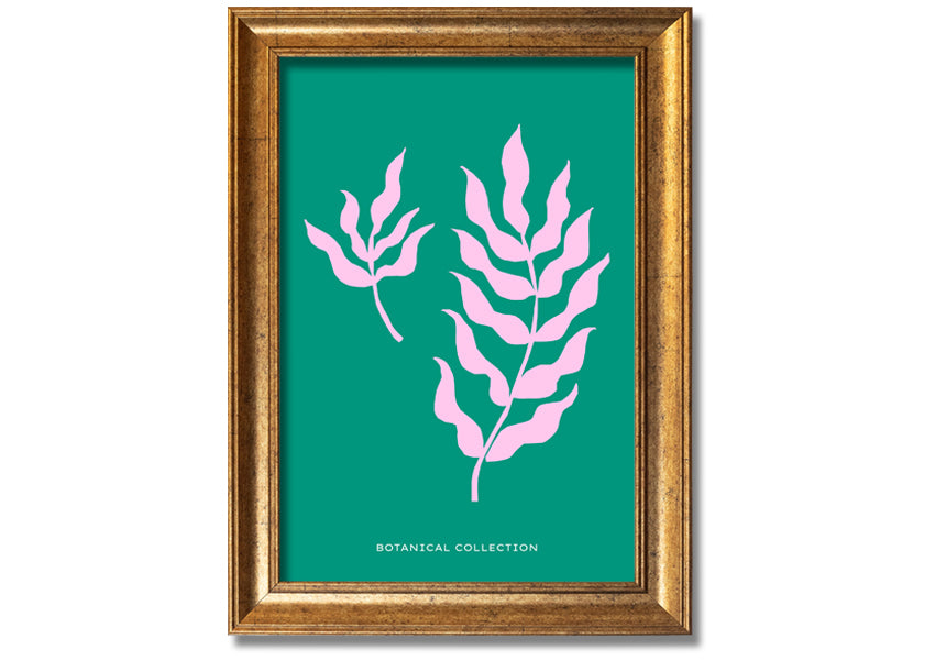 Framed print of Bohemian Leaves on a vibrant green background, showcasing intricate leaf designs, available in various frame colors.