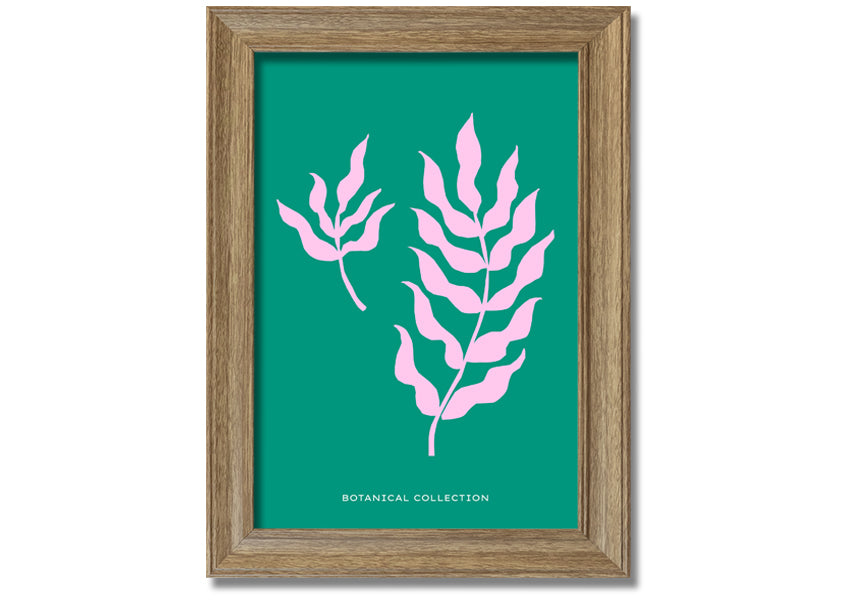 Framed print of Bohemian Leaves on a vibrant green background, showcasing intricate leaf designs, available in various frame colors.