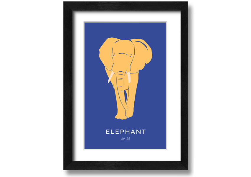 A beautifully framed print of a bold elephant, showcasing intricate details and vibrant colors, ready to hang on the wall.