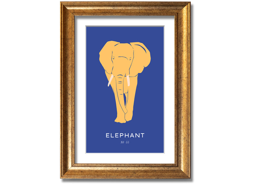 A beautifully framed print of a bold elephant, showcasing intricate details and vibrant colors, ready to hang on the wall.