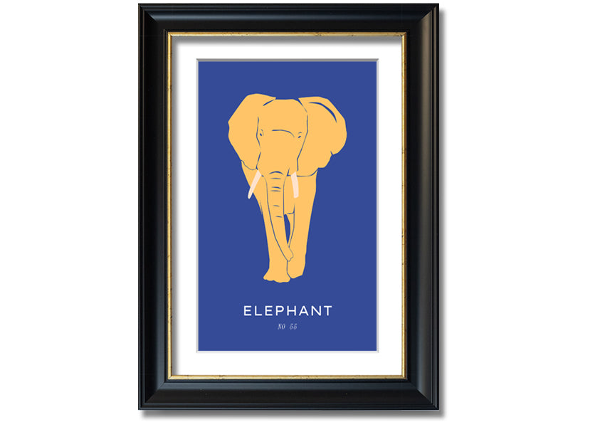 A beautifully framed print of a bold elephant, showcasing intricate details and vibrant colors, ready to hang on the wall.