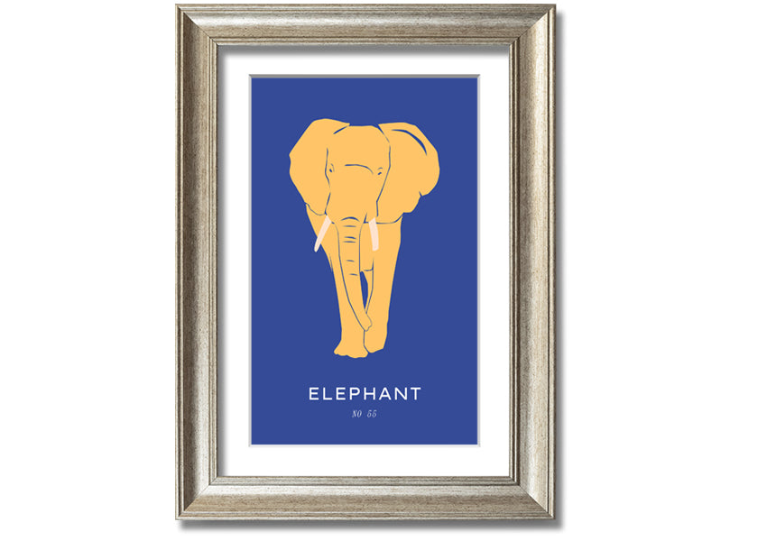 A beautifully framed print of a bold elephant, showcasing intricate details and vibrant colors, ready to hang on the wall.