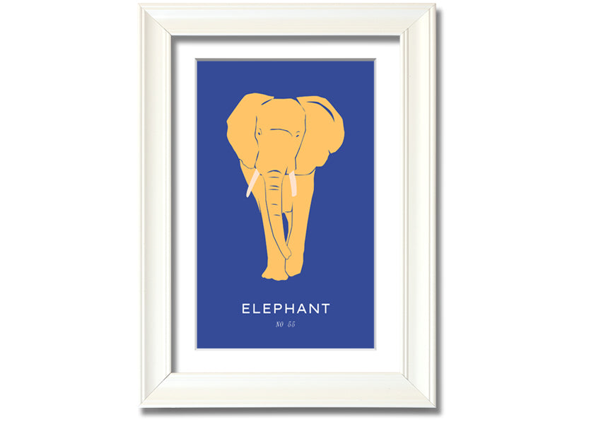 A beautifully framed print of a bold elephant, showcasing intricate details and vibrant colors, ready to hang on the wall.