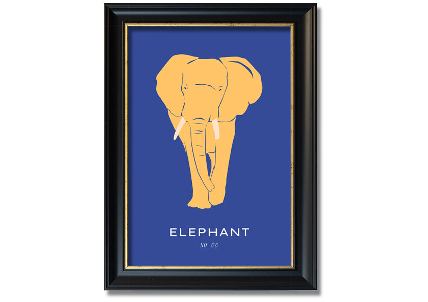 A beautifully framed print of a bold elephant, showcasing intricate details and vibrant colors, ready to hang on the wall.