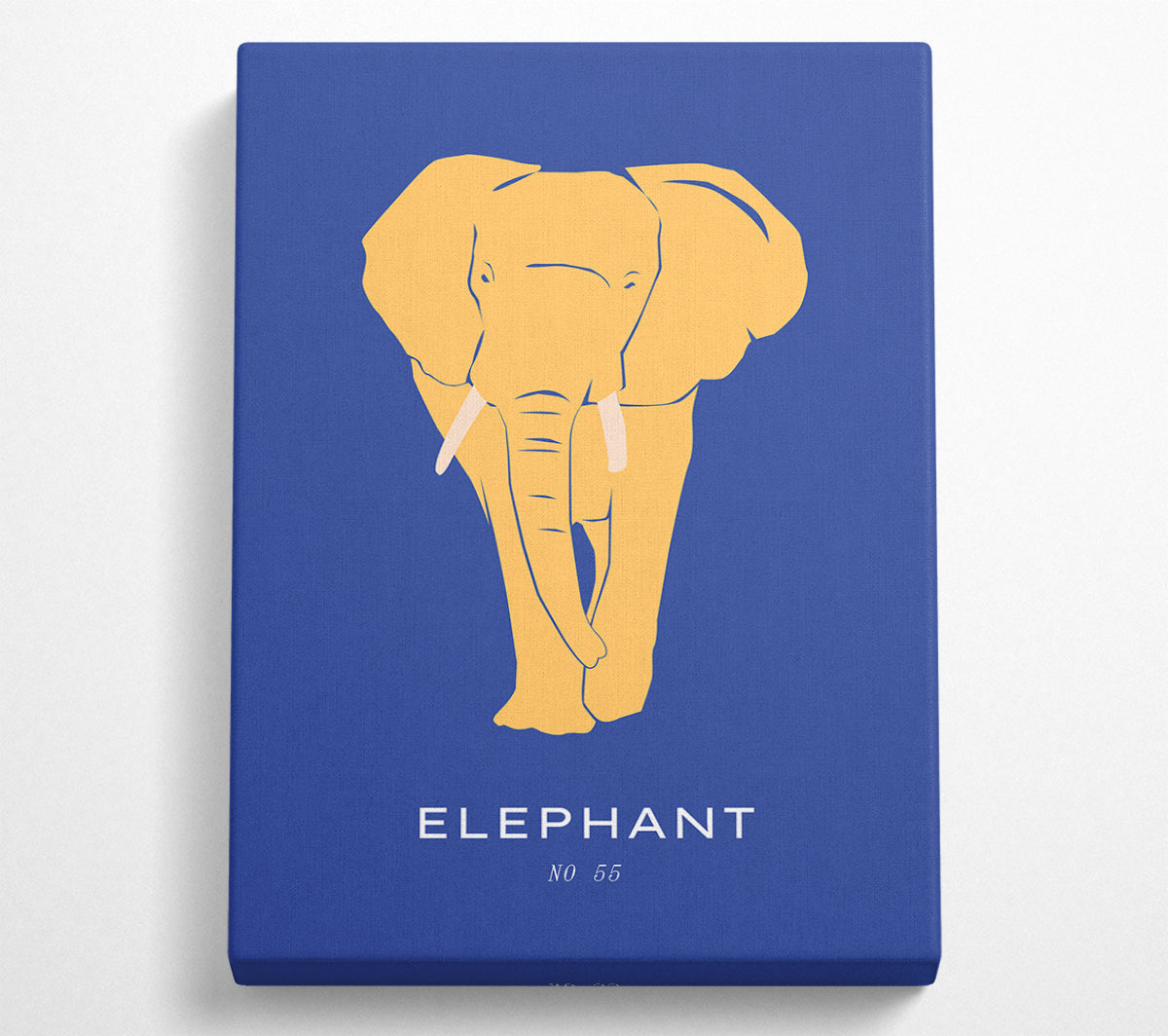 A vibrant canvas art piece featuring a bold elephant design, mounted on a sturdy box frame, ready to hang on the wall.