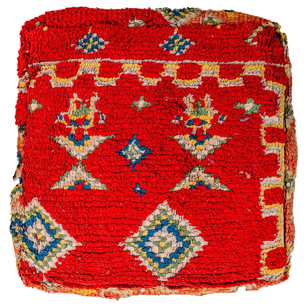 Bonbon Bebe Berber Pillow, a colorful 28x28 wool cushion featuring vibrant patterns from the Boujad Berber tribe.