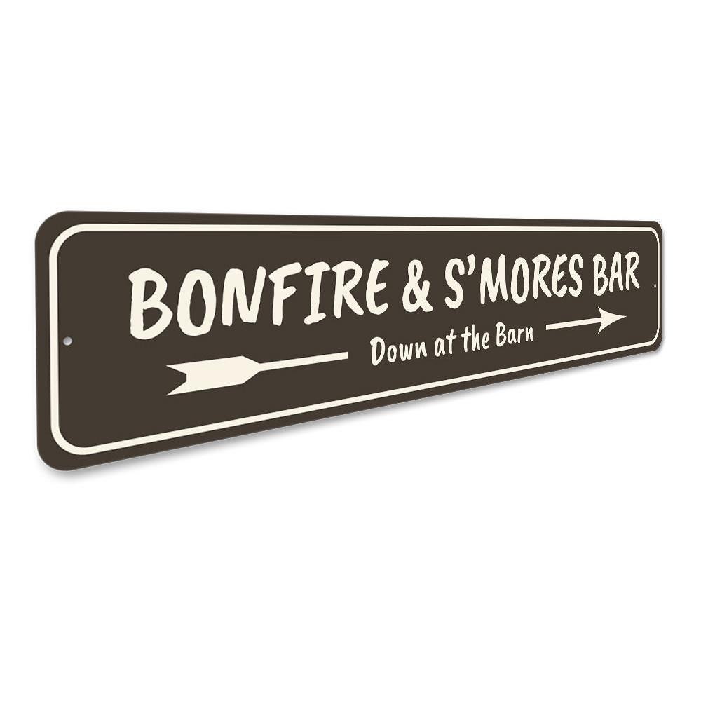 A customizable Bonfire Sign made of high-quality aluminum, featuring a rustic design suitable for indoor and outdoor decor.