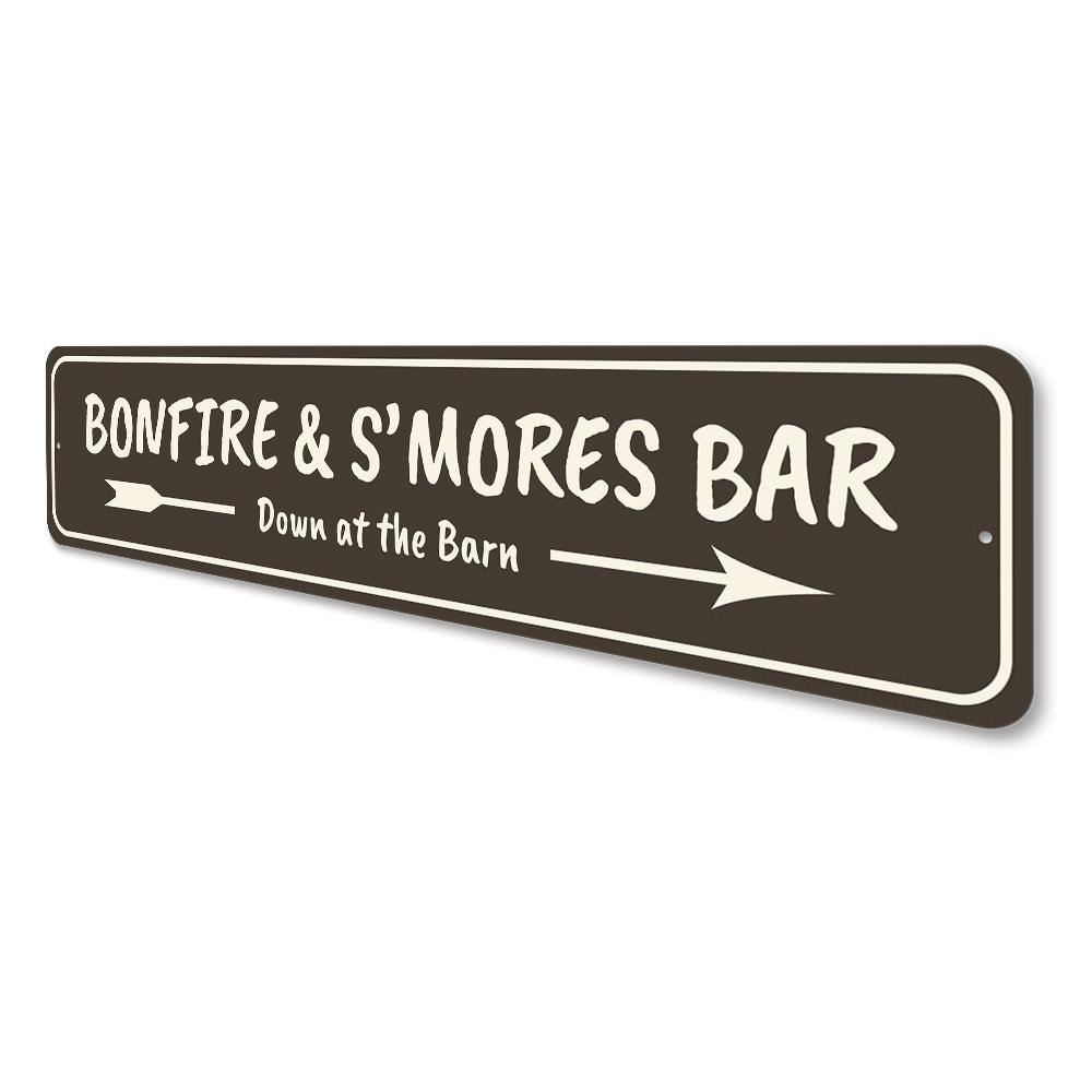 A customizable Bonfire Sign made of high-quality aluminum, featuring a rustic design suitable for indoor and outdoor decor.