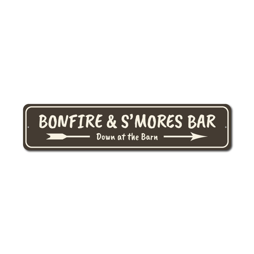 A customizable Bonfire Sign made of high-quality aluminum, featuring a rustic design suitable for indoor and outdoor decor.