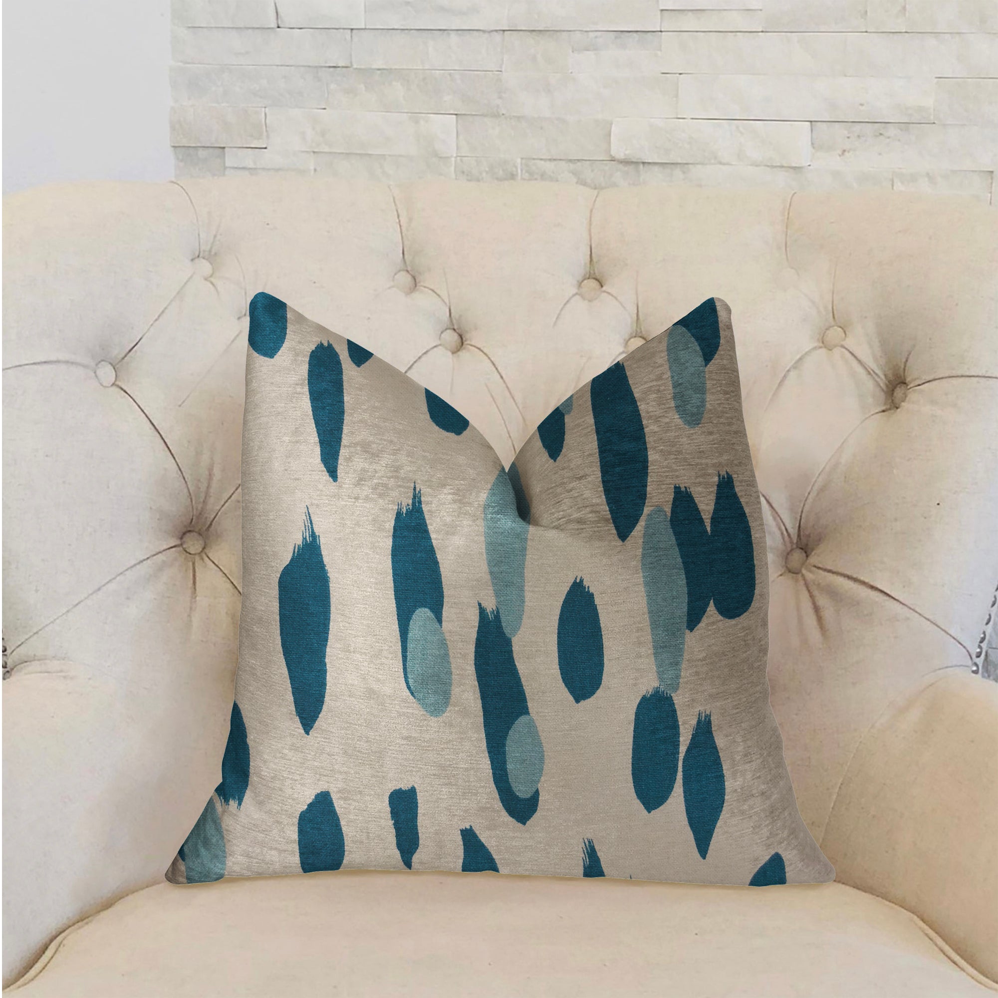 Bosky Willow Blue and White Luxury Throw Pillow showcasing elegant design and high-quality cotton fabric.