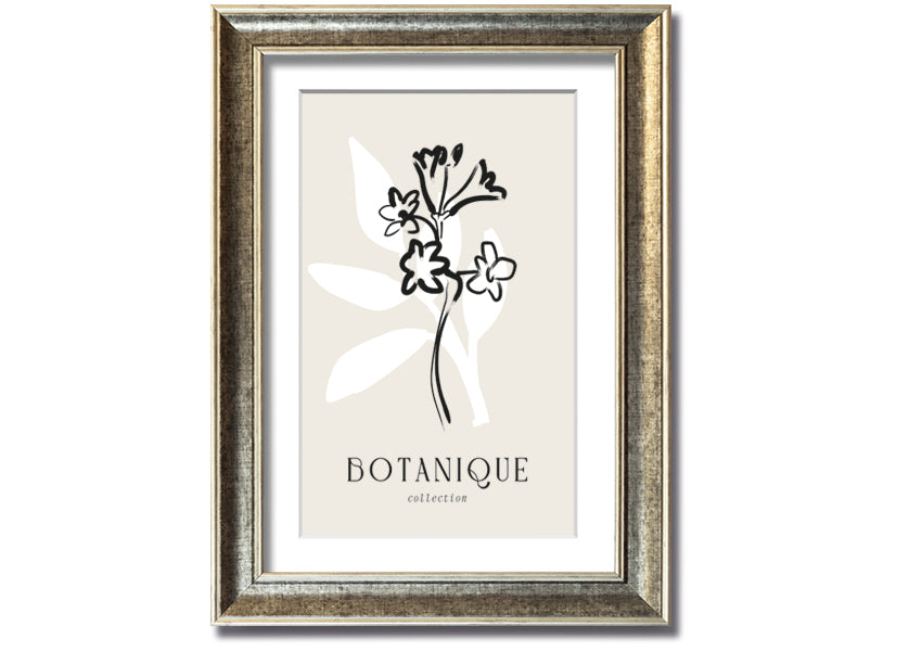 A beautifully framed Botanical Plant Lines print showcasing intricate botanical designs, available in various frame colors.