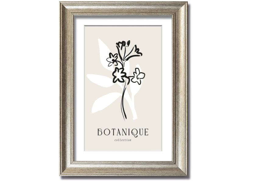 A beautifully framed Botanical Plant Lines print showcasing intricate botanical designs, available in various frame colors.