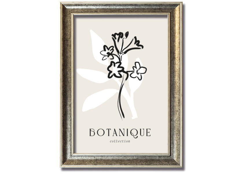 A beautifully framed Botanical Plant Lines print showcasing intricate botanical designs, available in various frame colors.