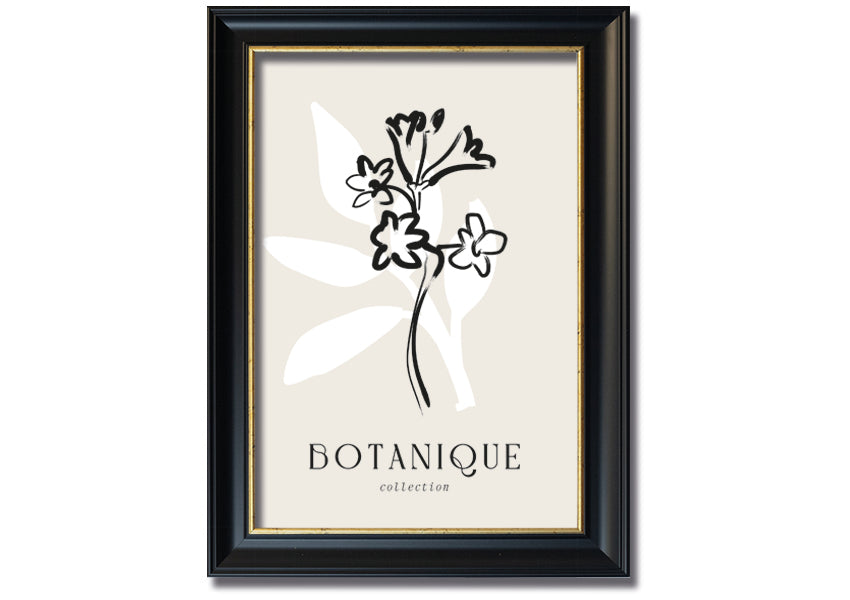 A beautifully framed Botanical Plant Lines print showcasing intricate botanical designs, available in various frame colors.