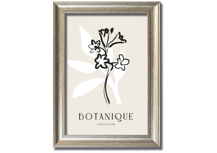 A beautifully framed Botanical Plant Lines print showcasing intricate botanical designs, available in various frame colors.